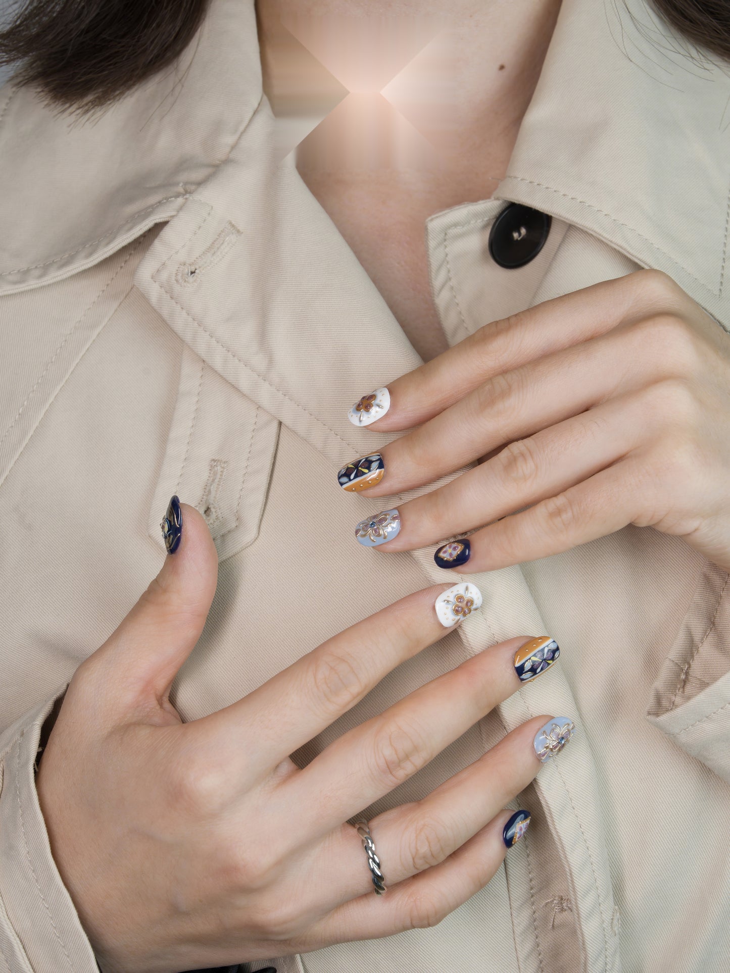 Prussian Mosaic — Hand-Painted Press-On Nails