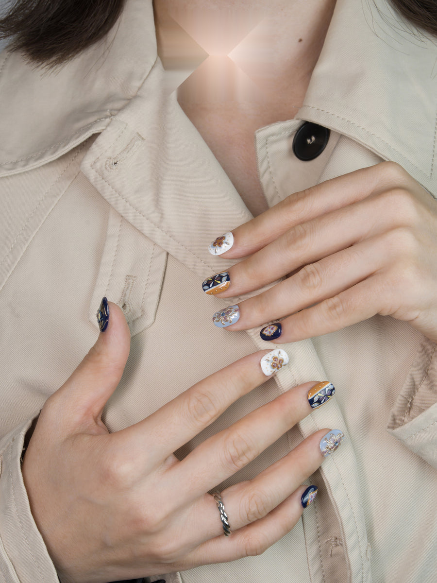 Prussian Mosaic — Hand-Painted Press-On Nails