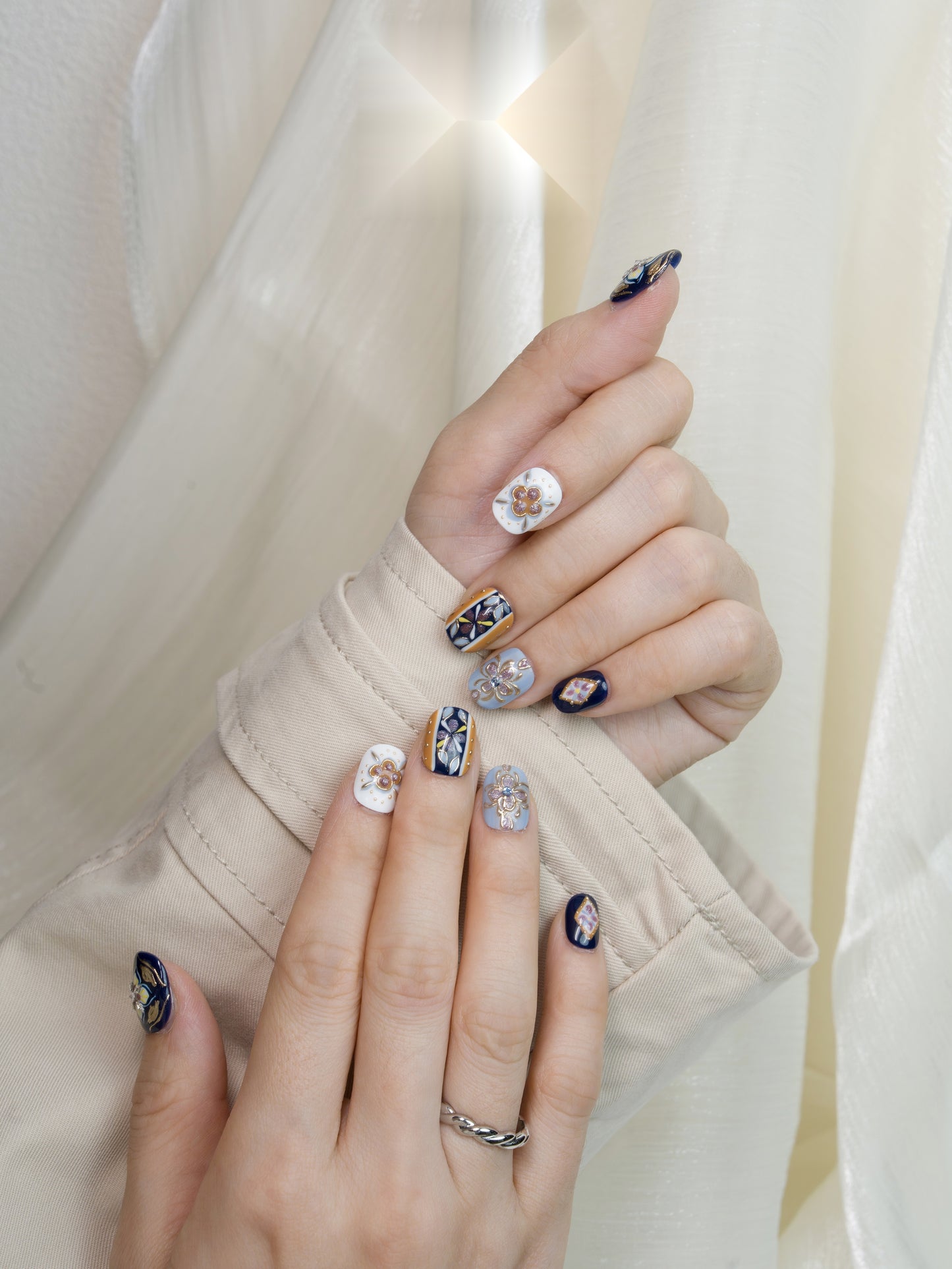 Prussian Mosaic — Hand-Painted Press-On Nails