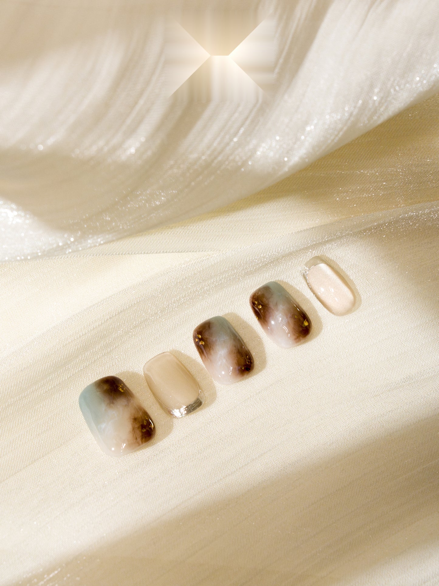 Mint Mocha — Hand-Painted Press-On Nails