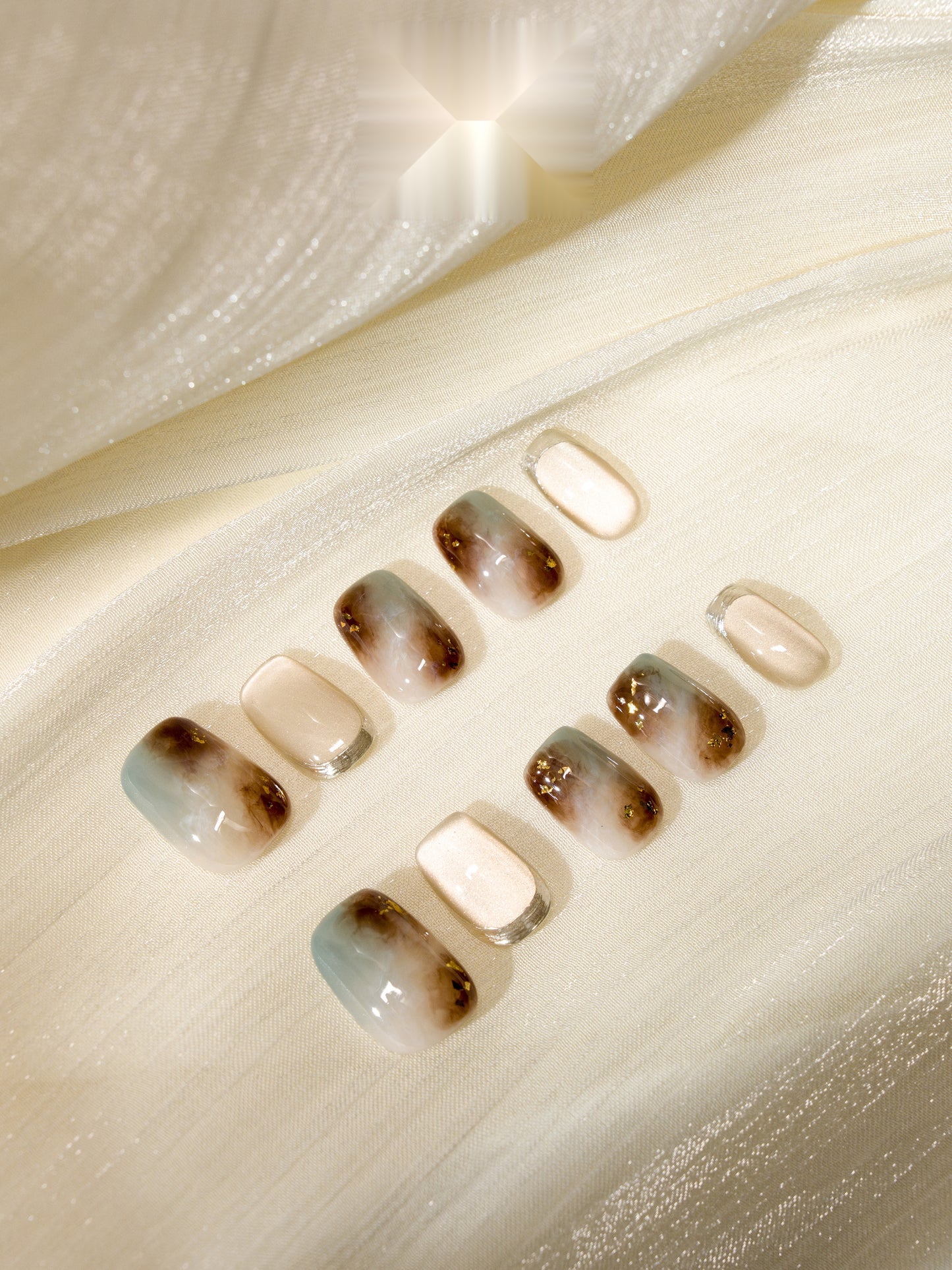 Mint Mocha — Hand-Painted Press-On Nails