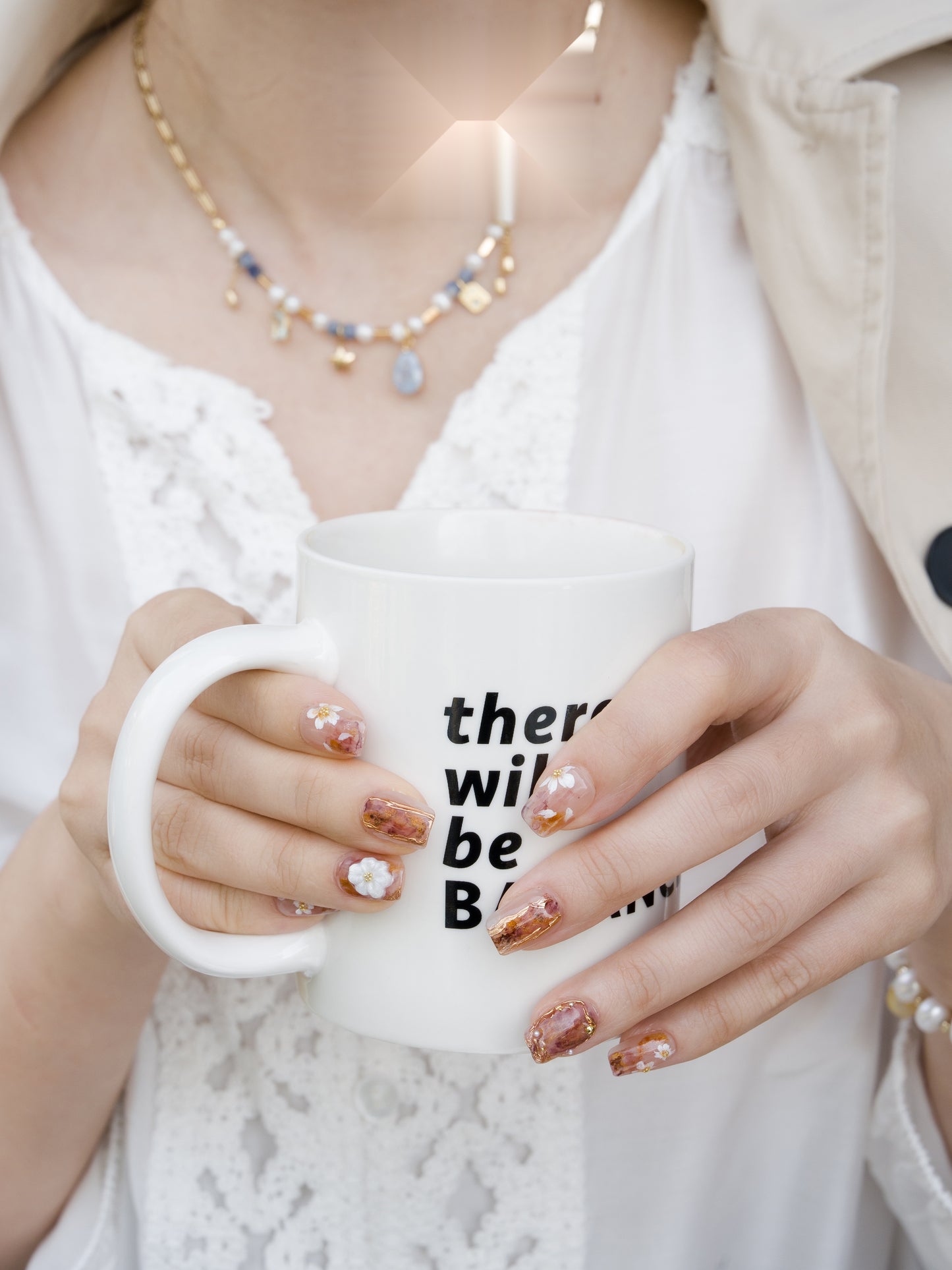 Caramel Camellia — Hand-Painted Press-On Nails