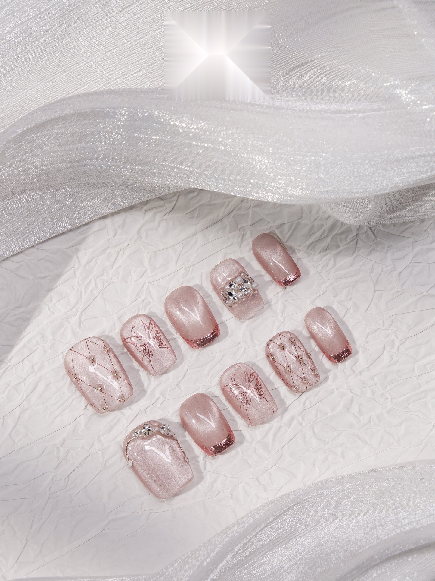 Blush Wing — Hand-Painted Press-On Nails