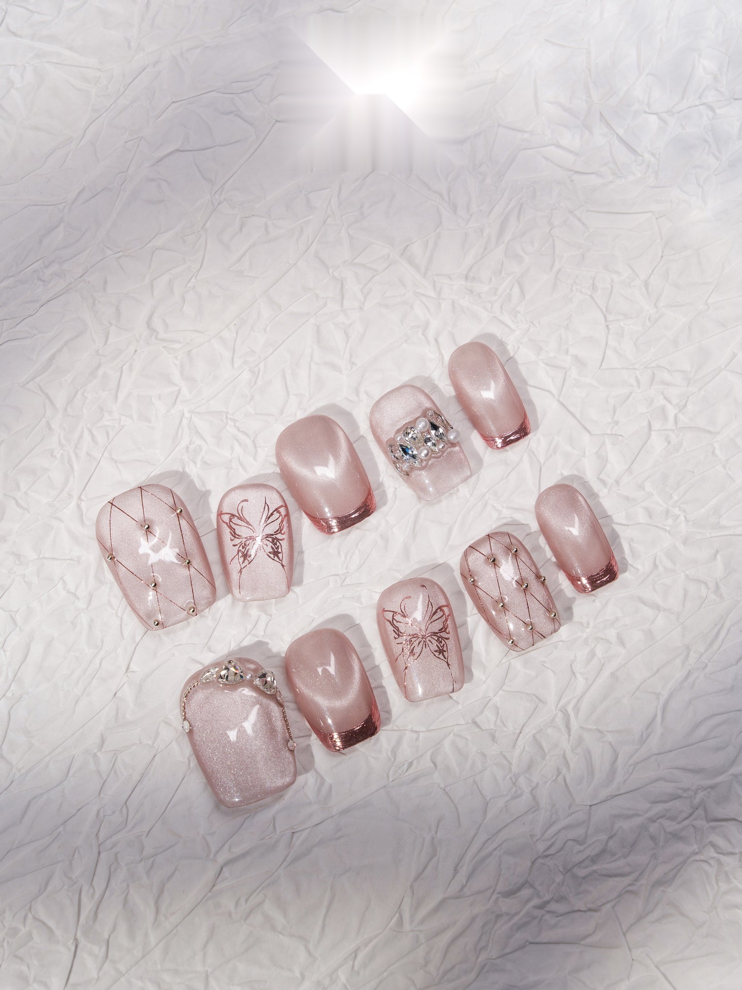 Blush Wing — Hand-Painted Press-On Nails