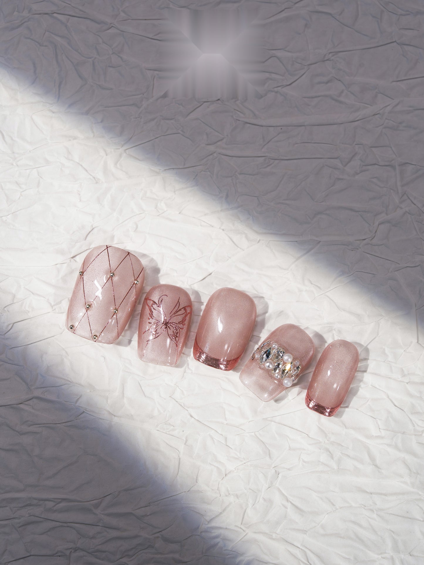 Blush Wing — Hand-Painted Press-On Nails