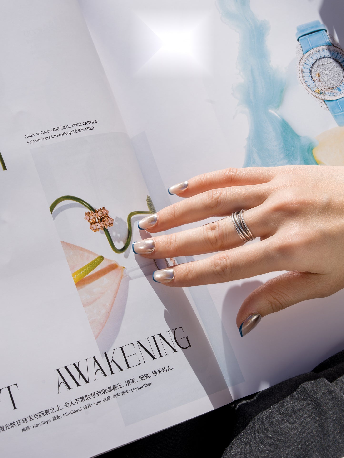 Pearl Blue Note — Hand-Painted Press-On Nails