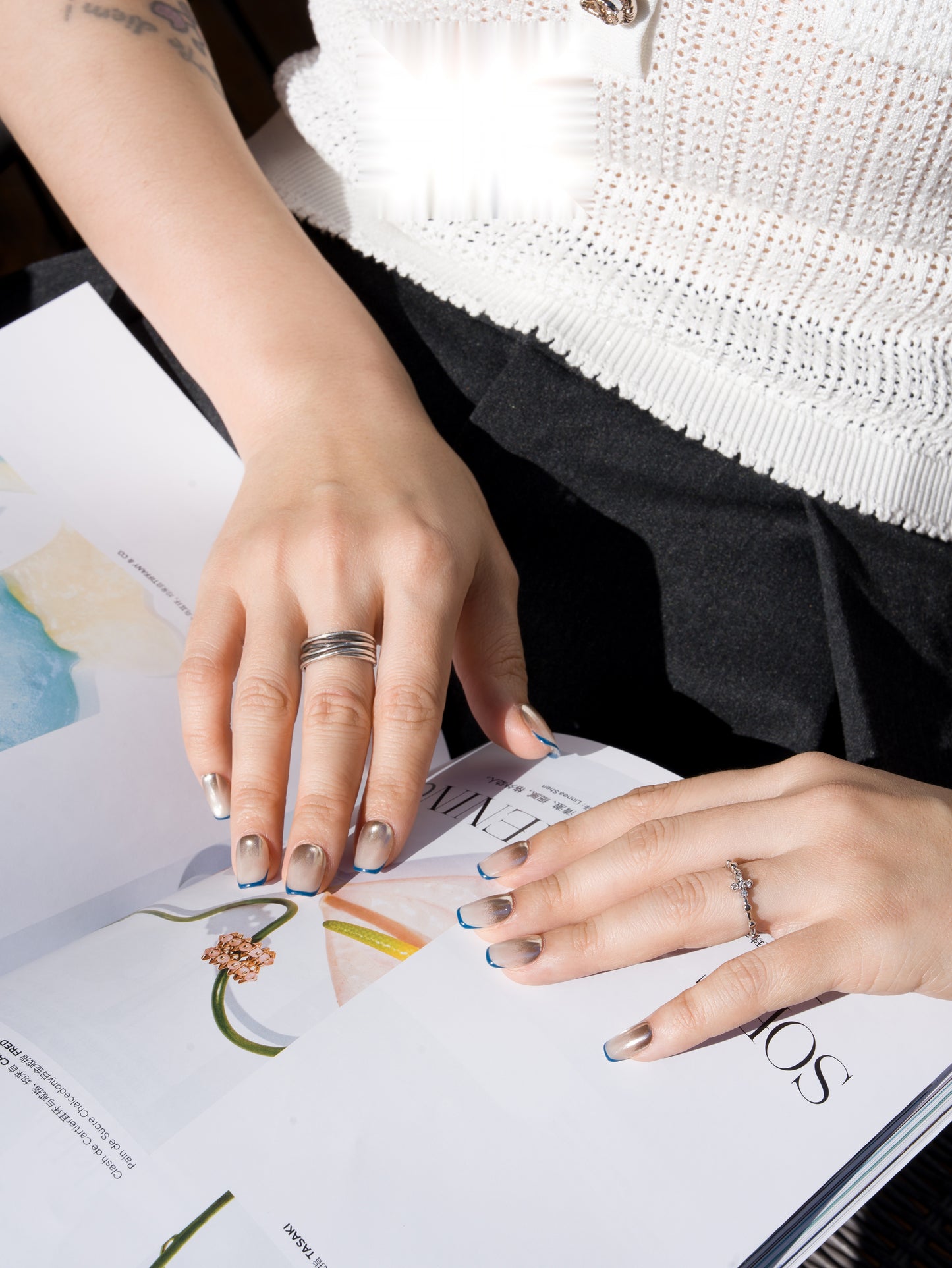 Pearl Blue Note — Hand-Painted Press-On Nails