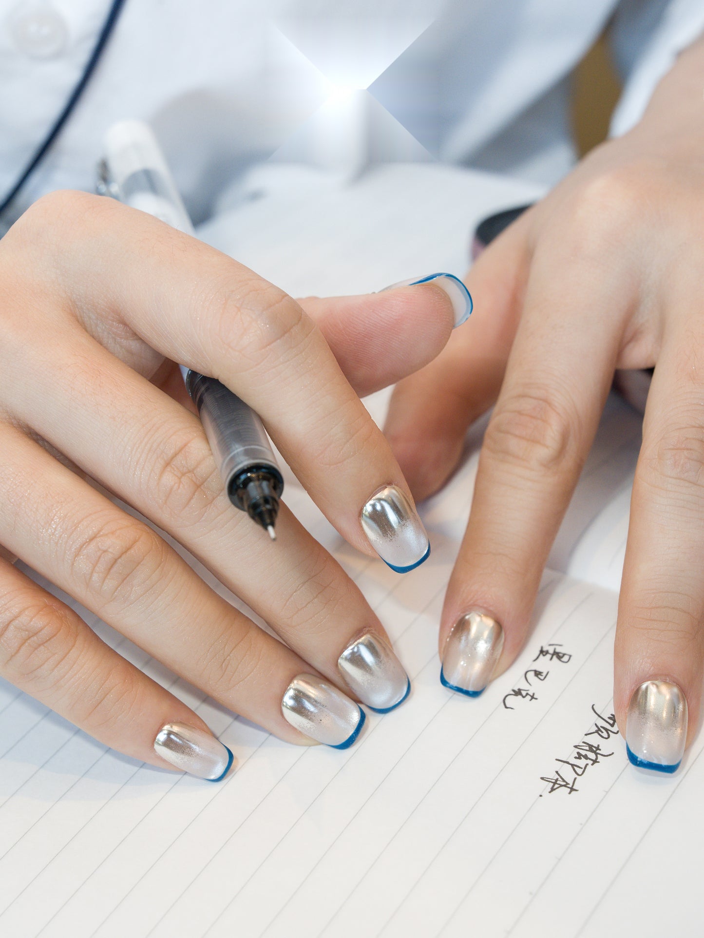 Pearl Blue Note — Hand-Painted Press-On Nails
