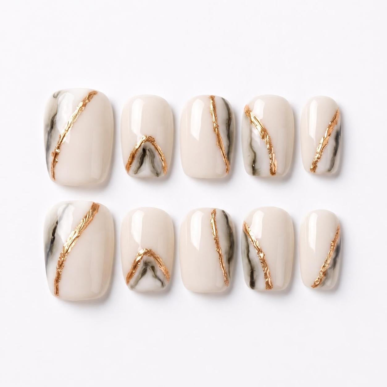 Gilded Marble — Reusable Short Press-On Nails
