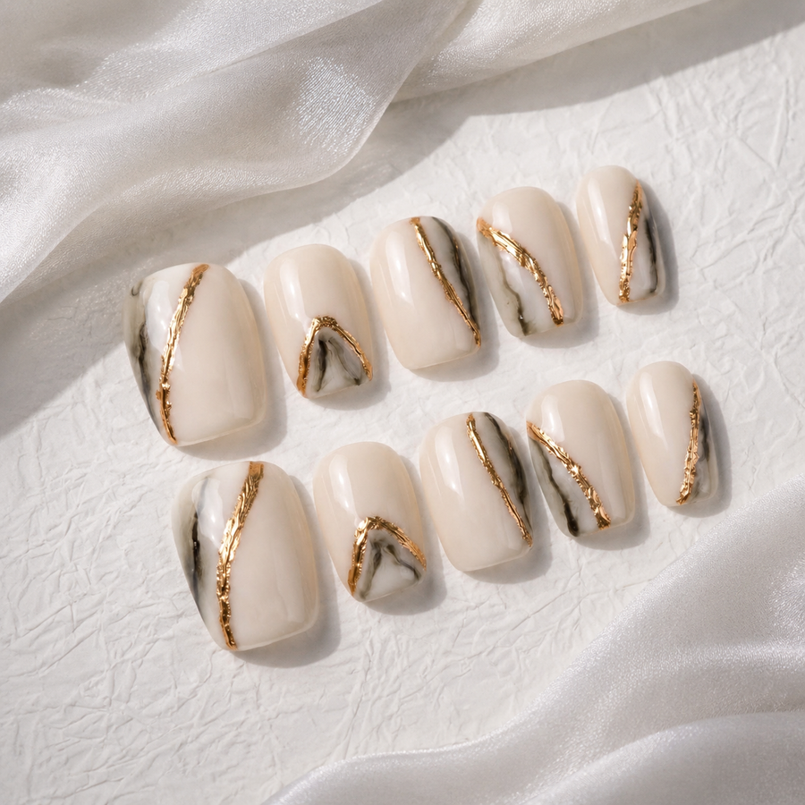Gilded Marble — Reusable Short Press-On Nails