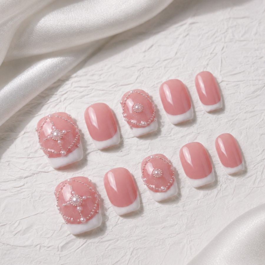 Rose Morning Mist — Reusable Short Press-On Nails