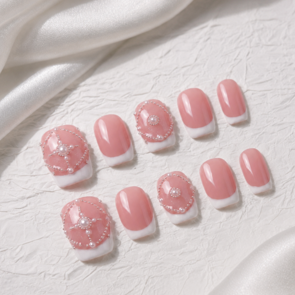 Rose Morning Mist — Reusable Short Press-On Nails